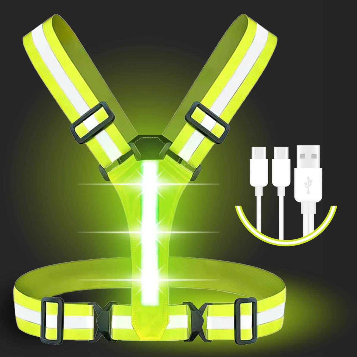 LED Reflective Vest Running Gear, 5 Lights Colors Hi Vis Reflective Gear Rechargeable Light Up Running Vest for Walking Running