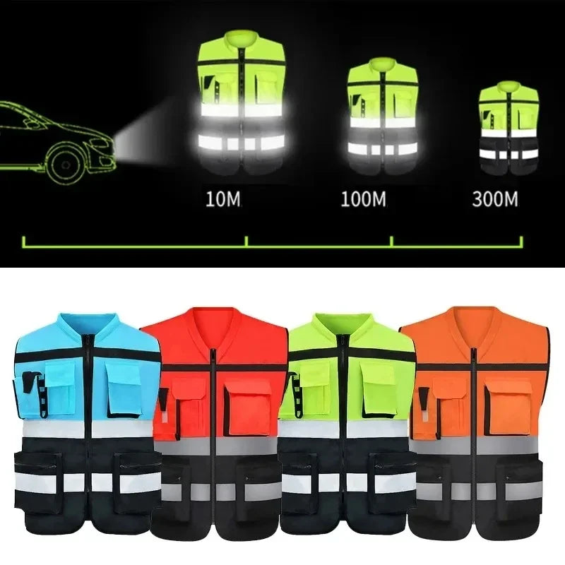 Custom LOGO Safety Vest with Pockets and Zipper Construction Vest Two Tone Workwear Vest Volunteer Uniform