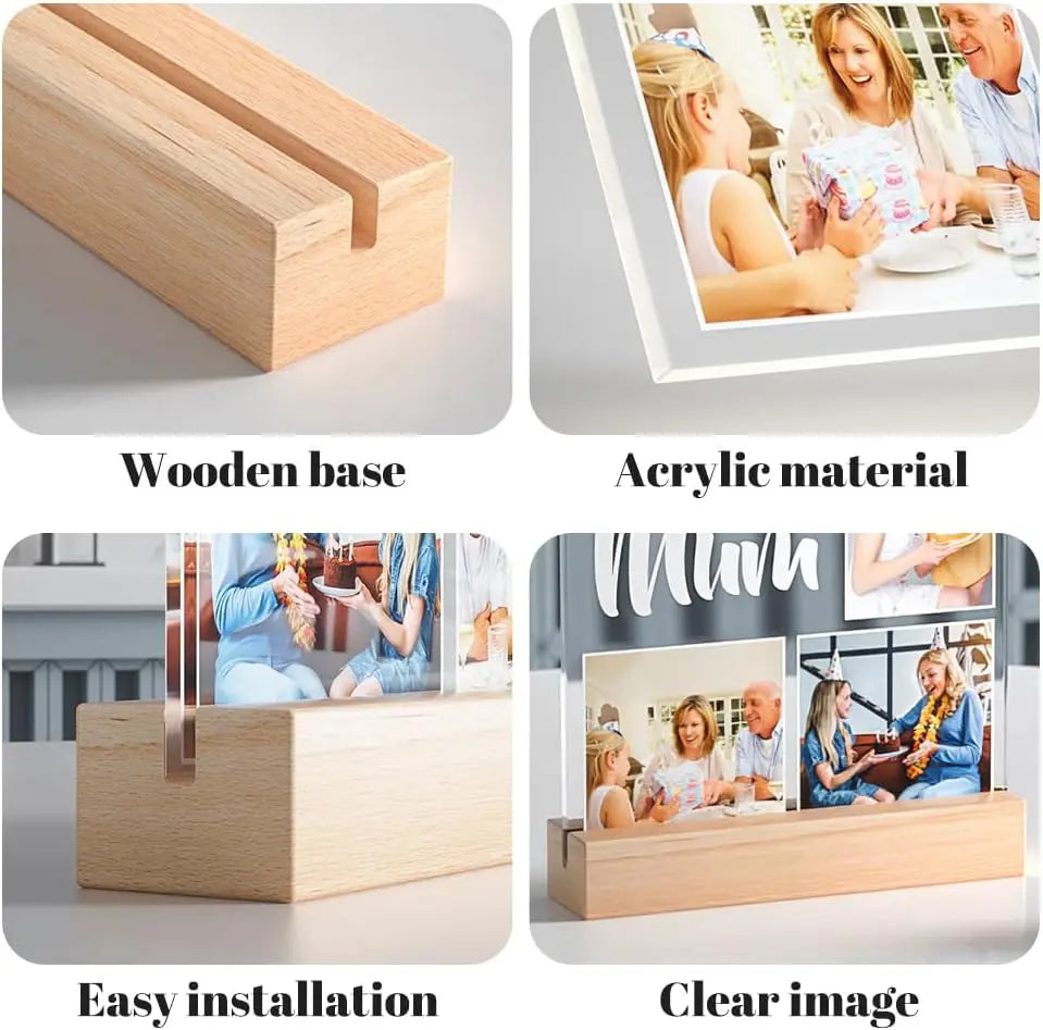 Custom Acrylic Business Logo Sign Personalized Brand QR Plaque Light Lamp Corporate Gifts Wood Social Media Table Decor Sign