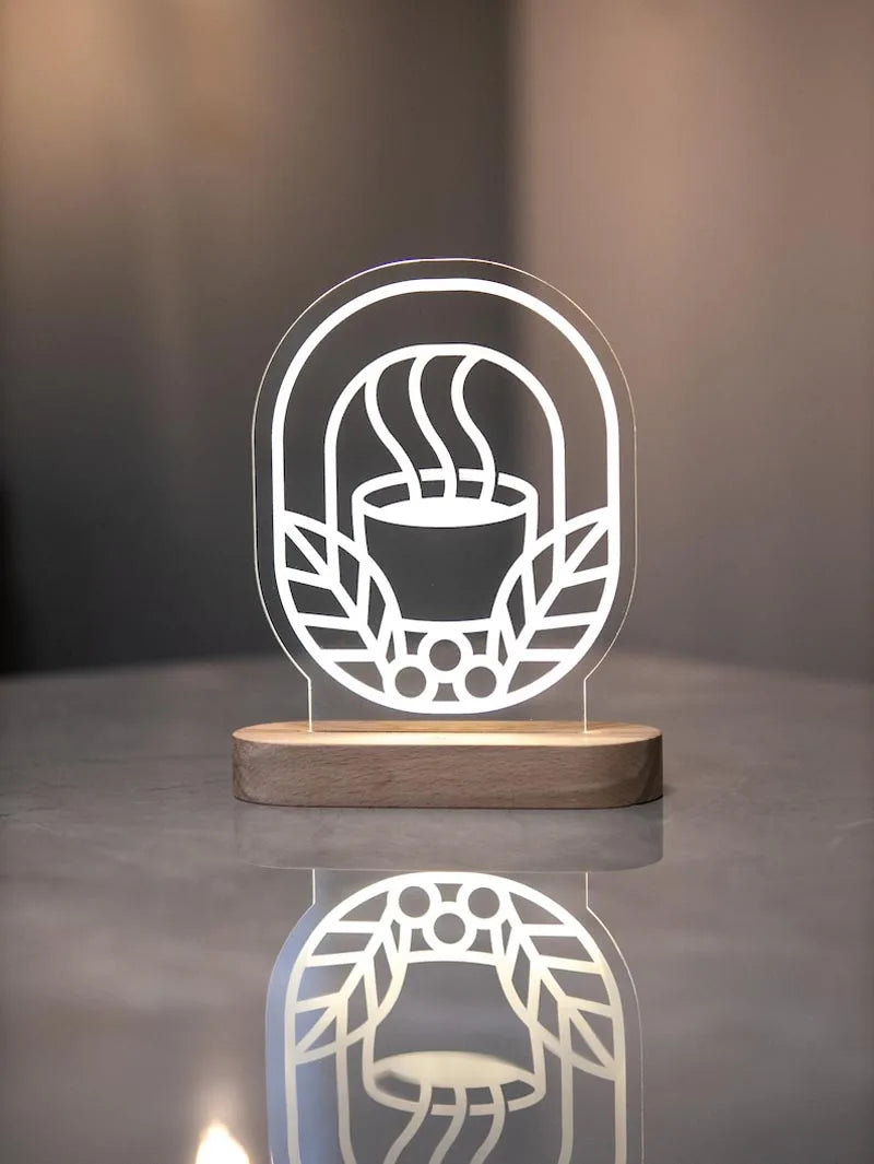 Custom Acrylic Business Logo Sign Personalized Brand QR Plaque Light Lamp Corporate Gifts Wood Social Media Table Decor Sign