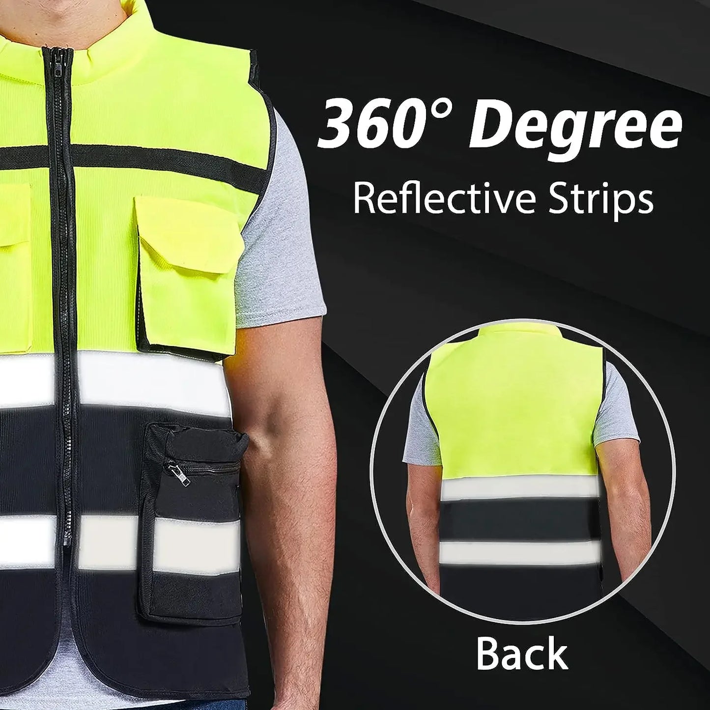 Custom LOGO Safety Vest with Pockets and Zipper Construction Vest Two Tone Workwear Vest Volunteer Uniform