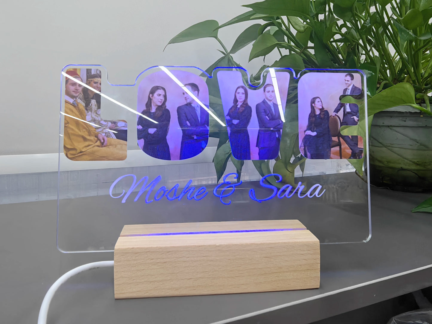 Custom Acrylic Business Logo Sign Personalized Brand QR Plaque Light Lamp Corporate Gifts Wood Social Media Table Decor Sign