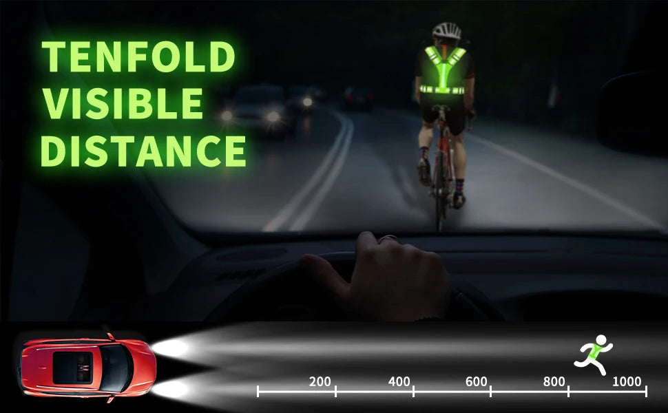 LED Reflective Vest Running Gear, 5 Lights Colors Hi Vis Reflective Gear Rechargeable Light Up Running Vest for Walking Running