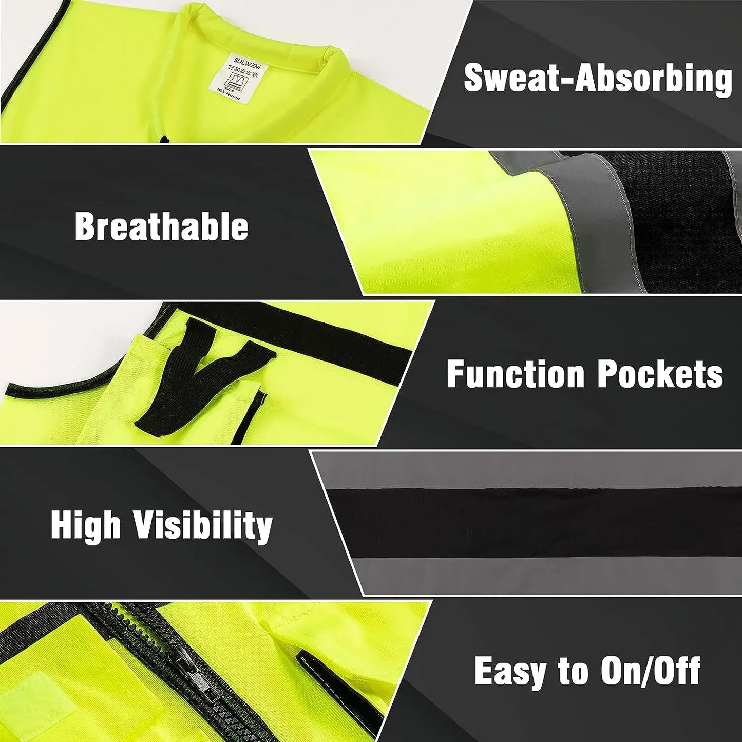 Custom LOGO Safety Vest with Pockets and Zipper Construction Vest Two Tone Workwear Vest Volunteer Uniform