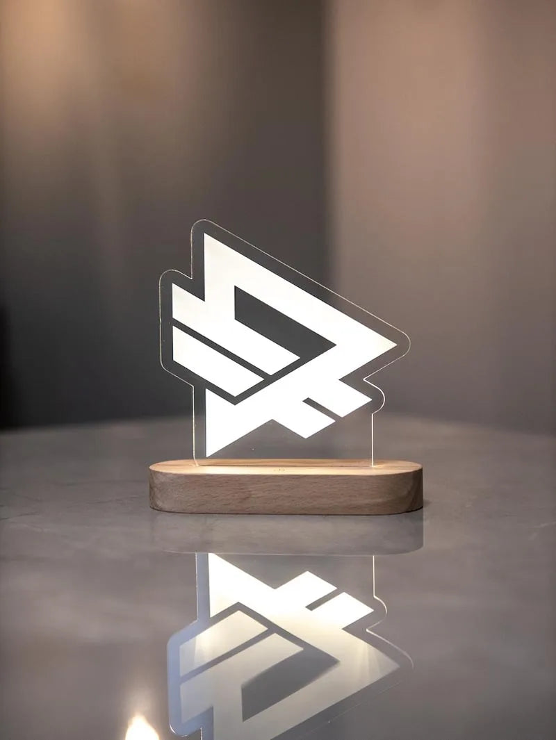 Custom Acrylic Business Logo Sign Personalized Brand QR Plaque Light Lamp Corporate Gifts Wood Social Media Table Decor Sign
