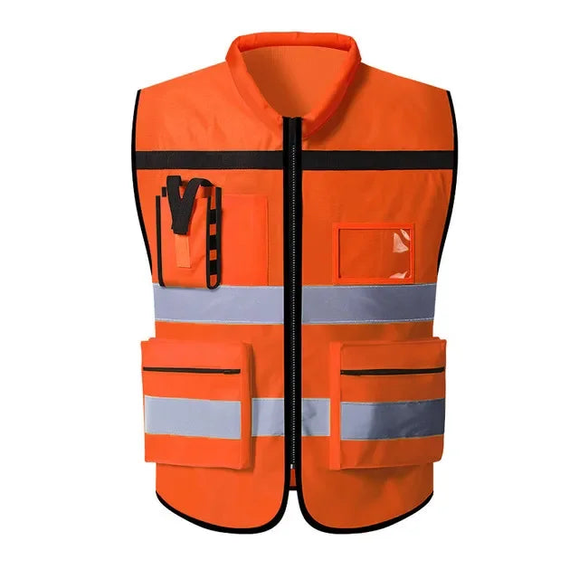 Custom LOGO Safety Vest with Pockets and Zipper Construction Vest Two Tone Workwear Vest Volunteer Uniform