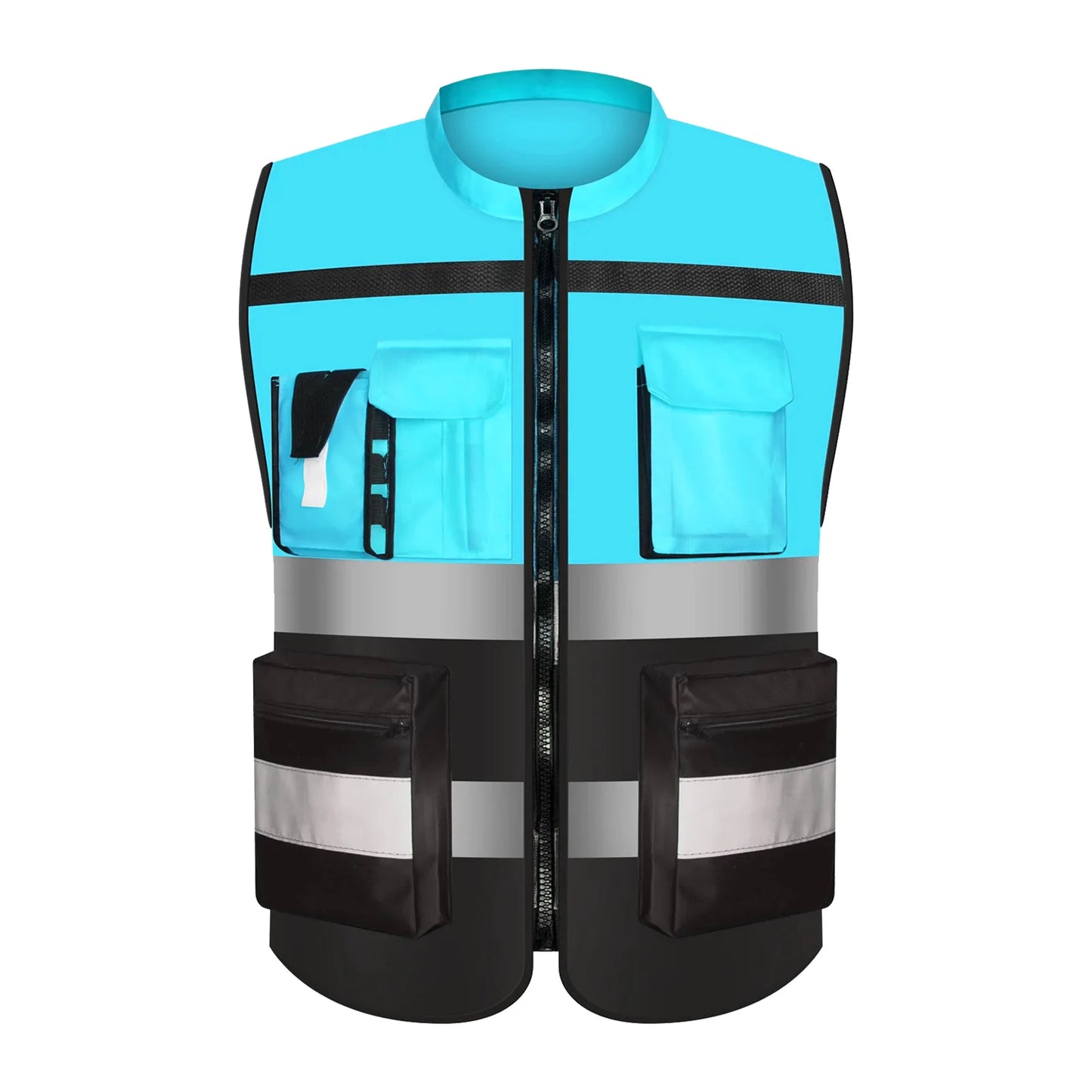 Custom LOGO Safety Vest with Pockets and Zipper Construction Vest Two Tone Workwear Vest Volunteer Uniform