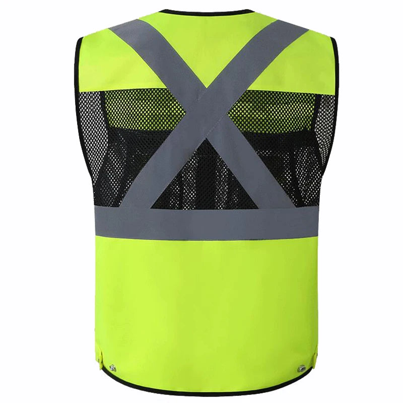 High Visibility Safety Vest Work Clothes with Zipper front Multi-Pocket Traffic Construction Site Safety Clothing