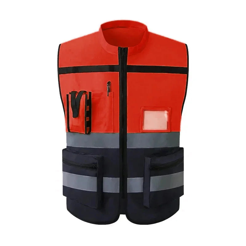 Custom LOGO Safety Vest with Pockets and Zipper Construction Vest Two Tone Workwear Vest Volunteer Uniform