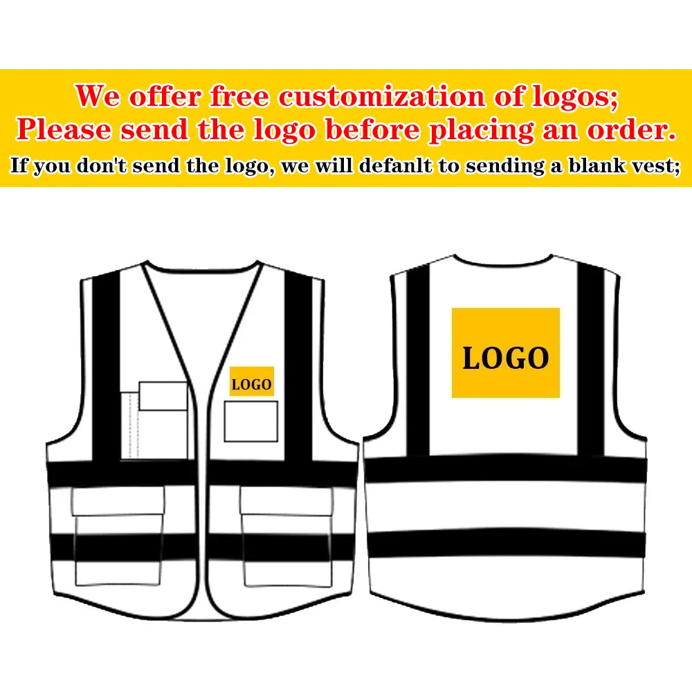 S-5XL Custom LOGO Safety Vest with Pockets and Zipper High Visibility Construction Vest Workwear
