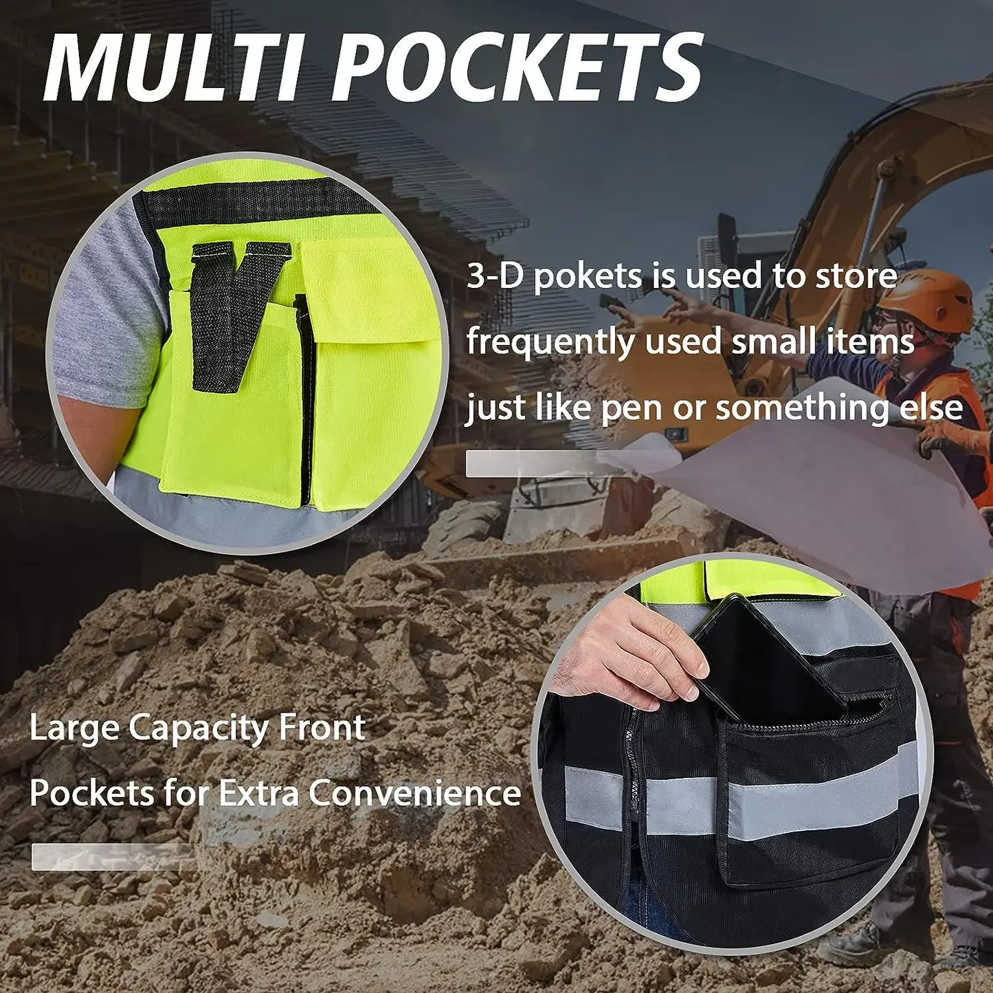 Custom LOGO Safety Vest with Pockets and Zipper Construction Vest Two Tone Workwear Vest Volunteer Uniform