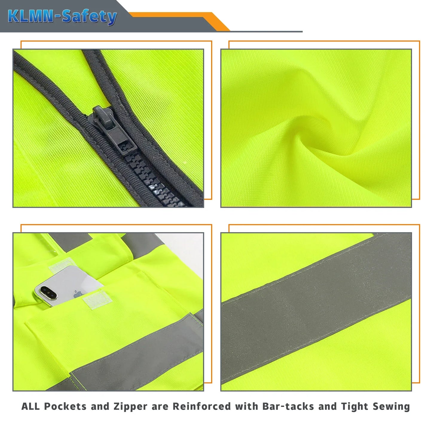 S-5XL Custom LOGO Safety Vest with Pockets and Zipper High Visibility Construction Vest Workwear