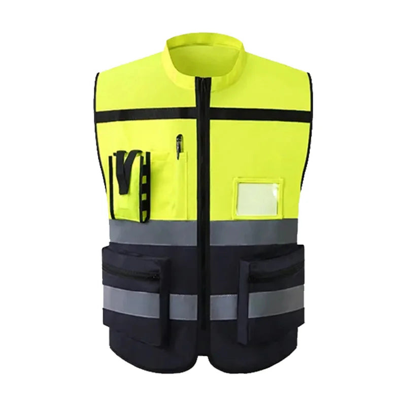 Custom LOGO Safety Vest with Pockets and Zipper Construction Vest Two Tone Workwear Vest Volunteer Uniform