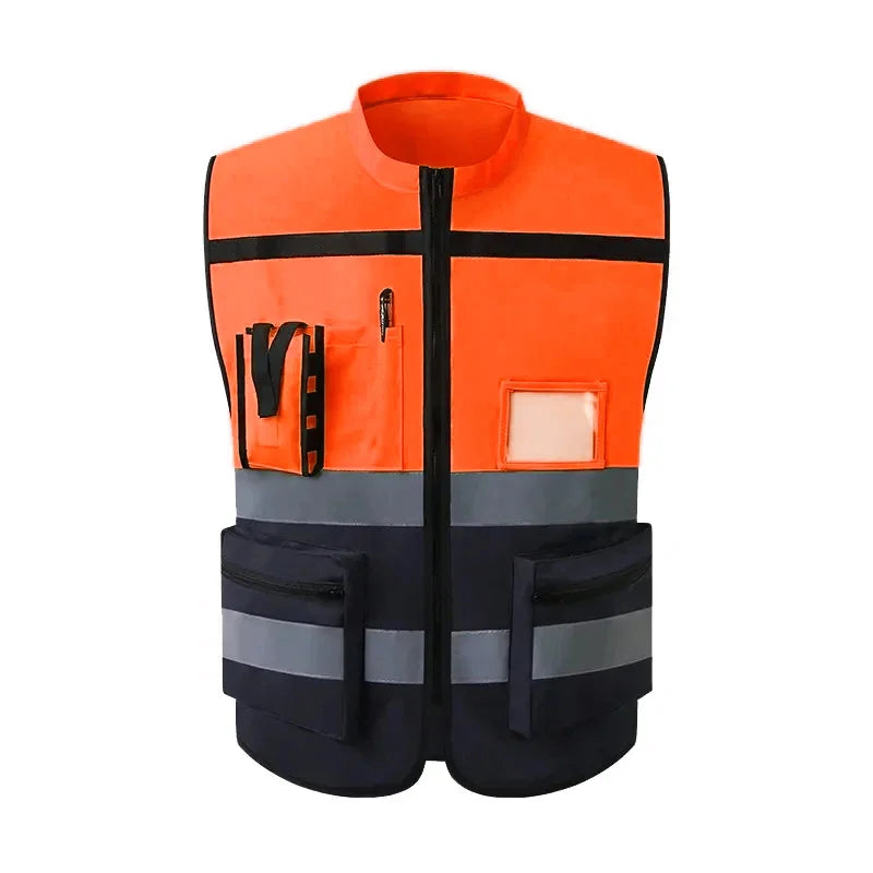 Custom LOGO Safety Vest with Pockets and Zipper Construction Vest Two Tone Workwear Vest Volunteer Uniform
