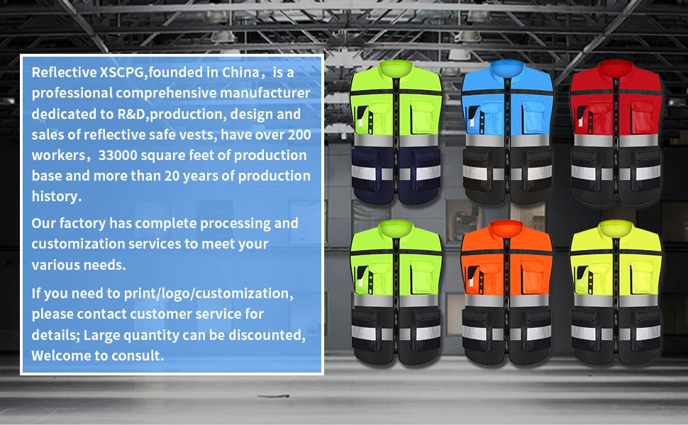 Custom LOGO Safety Vest with Pockets and Zipper Construction Vest Two Tone Workwear Vest Volunteer Uniform