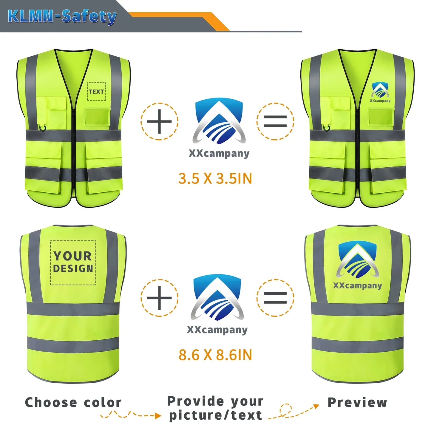 S-5XL Custom LOGO Safety Vest with Pockets and Zipper High Visibility Construction Vest Workwear