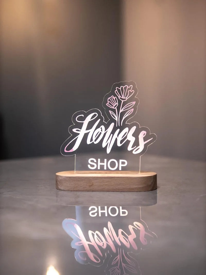 Custom Acrylic Business Logo Sign Personalized Brand QR Plaque Light Lamp Corporate Gifts Wood Social Media Table Decor Sign