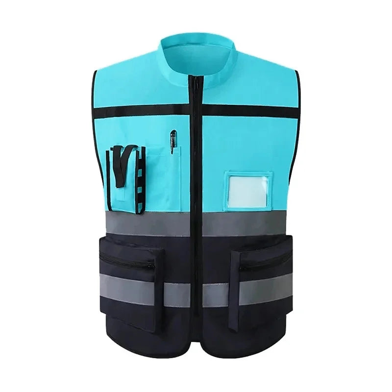 Custom LOGO Safety Vest with Pockets and Zipper Construction Vest Two Tone Workwear Vest Volunteer Uniform